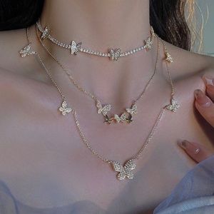 Gold plated Rhinestone butterfly clavicle necklaces.